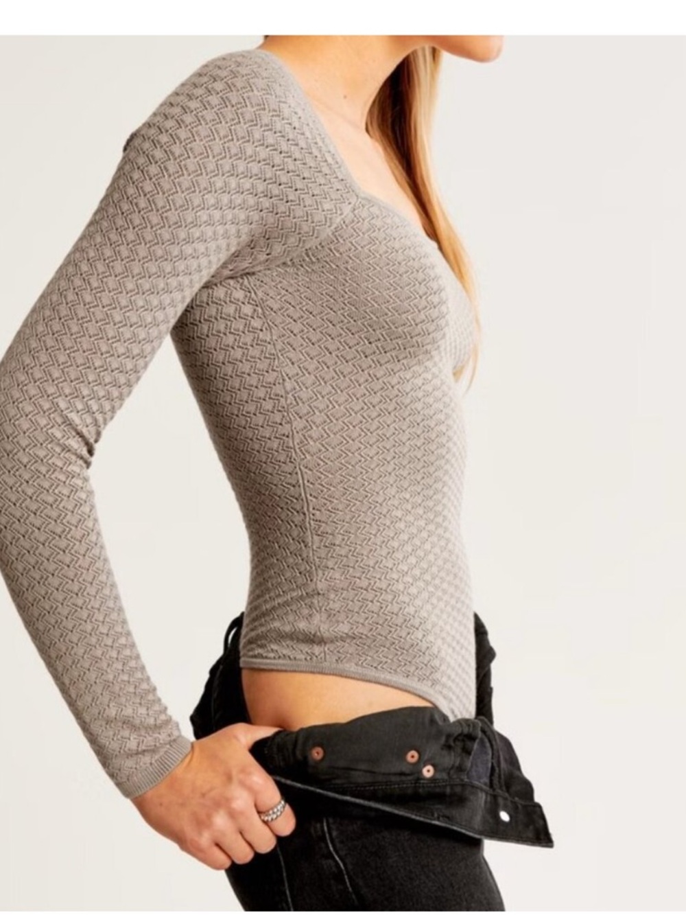 Abercrombie & Fitch pointelle square neck light purple eyelet bodysuit - Picture 2 of 15